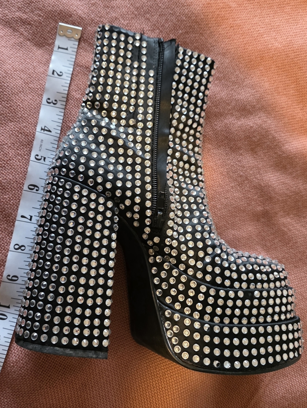 STEVE MADDEN Women's Black Rhinestone Platform Boots Sz 5.5 M Needs Some Repair - Picture 14 of 16